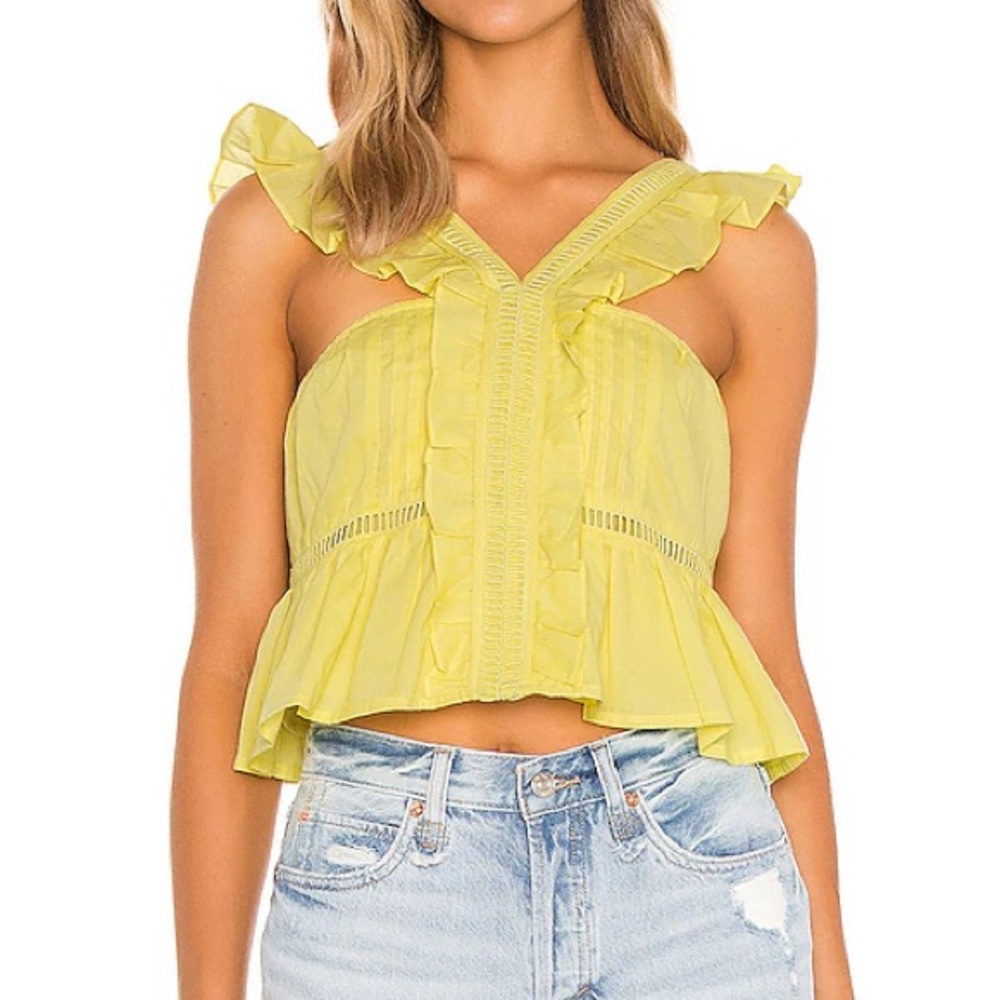 Tularosa‎ Brit Tank Top Lemon Ruffled Flutter Sleeve Blouse size Large